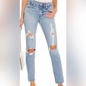Frame Denim Light Blue Ripped Ankle Jeans
